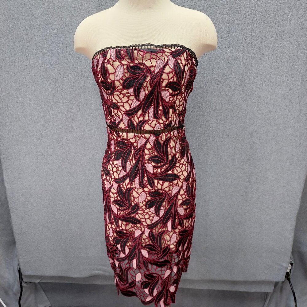 Lulus Jana Pink and Black Crochet‎ Lace Strapless Midi Dress Size Small